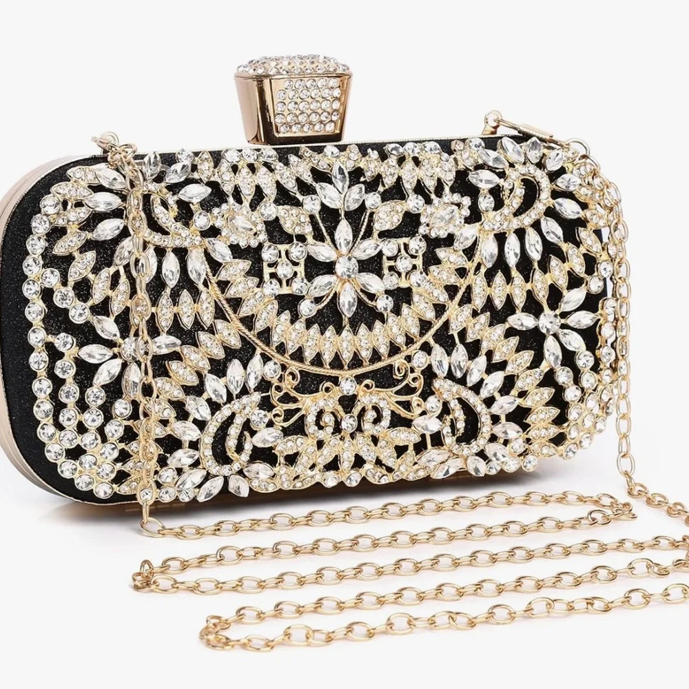 Crystal Black & Gold Evening Bag
